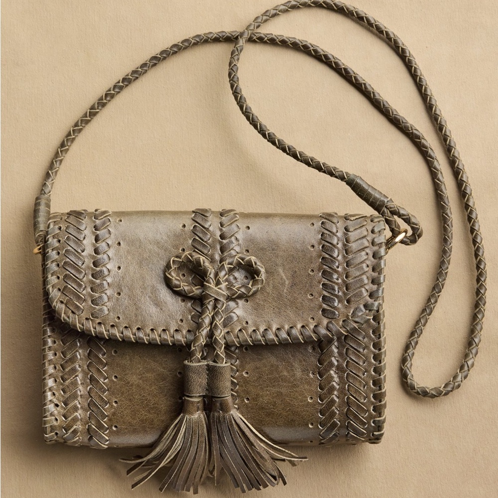 "Delicate Braids Bag" in olive leather. New with tags.
